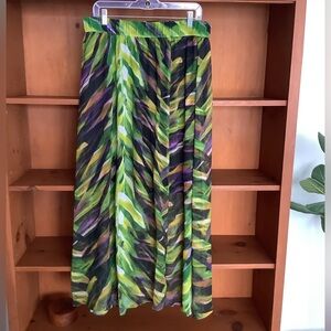 Lane Bryant Tropical Print Green Sheer Maxi Skirt Size 14-16 | Elastic Waist